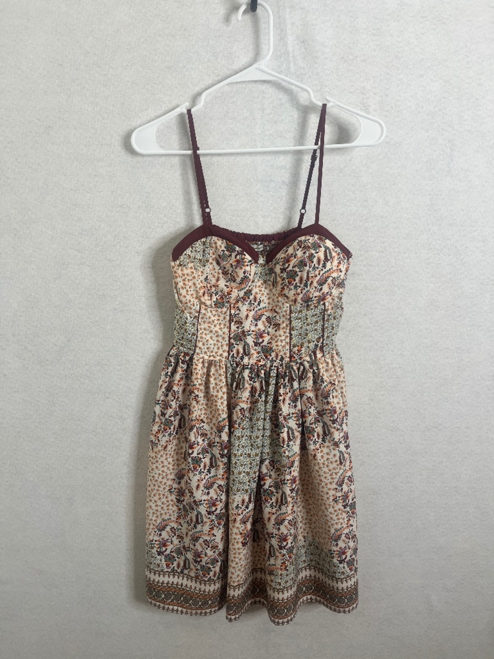 American Rag Cie Bustier Mini Dress Boho Patchwork Floral Smocked Back M